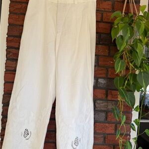 Zara White Embroidered Pants